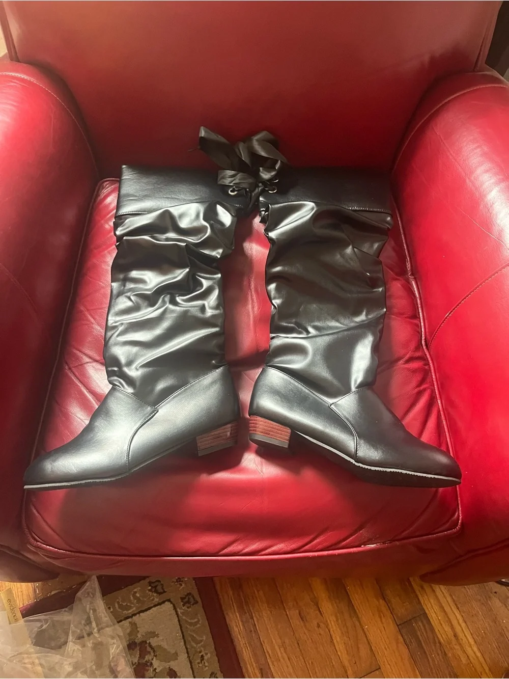 Black  Slouch Leather like  Boots - Women
